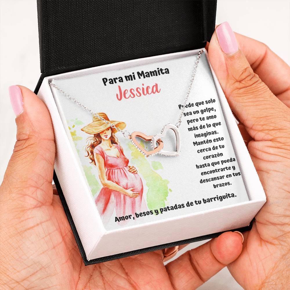 Para mi mamá que me espera feliz - Collar Dos Corazones. Personalizada Para mujer embarazada. Jewelry 