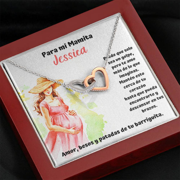 Para mi mamá que me espera feliz - Collar Dos Corazones. Personalizada Para mujer embarazada. Jewelry 
