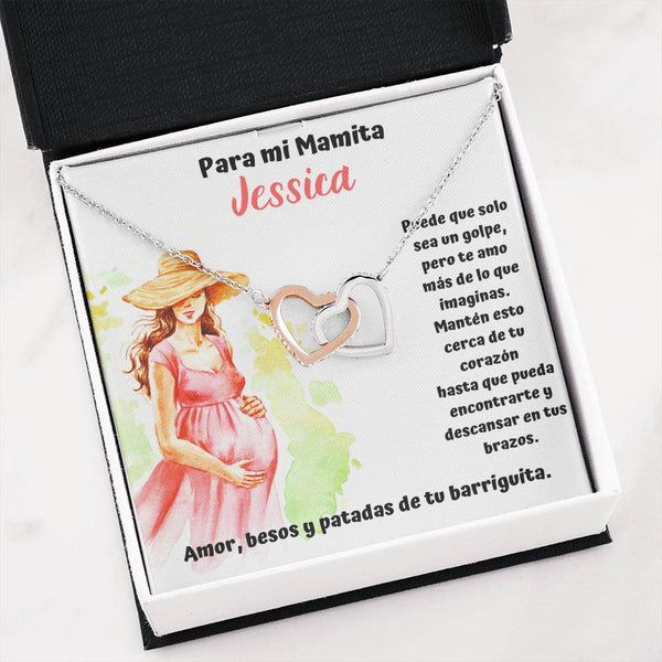 Para mi mamá que me espera feliz - Collar Dos Corazones. Personalizada Para mujer embarazada. Jewelry 