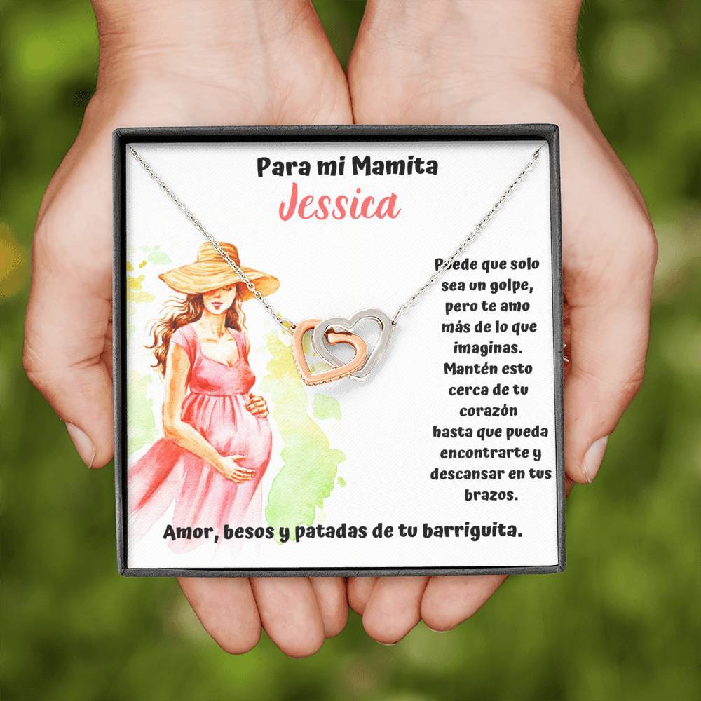 Para mi mamá que me espera feliz - Collar Dos Corazones. Personalizada Para mujer embarazada. Jewelry 