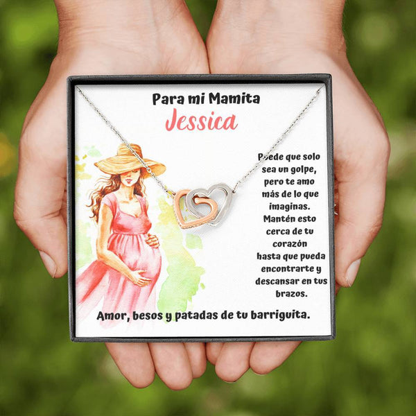 Para mi mamá que me espera feliz - Collar Dos Corazones. Personalizada Para mujer embarazada. Jewelry 