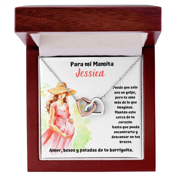 Para mi mamá que me espera feliz - Collar Dos Corazones. Personalizada Para mujer embarazada. Jewelry Mahogany Style Luxury Box 