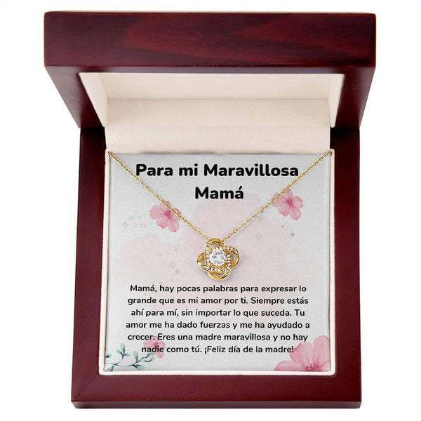 Para mi Maravillosa Mamá - Collar para Mamá (Nudo de Amor) Love Knot Jewelry/LoveKnot Acabado en Oro Amarillo de 18 quilates. Caja de Lujo madera con Luz Led 