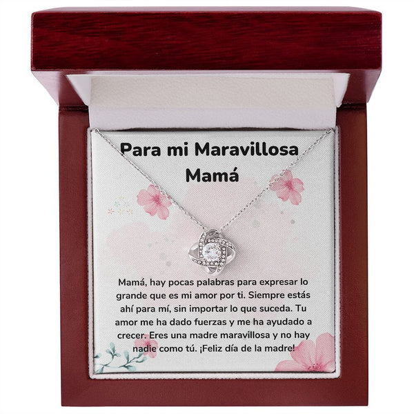 Para mi Maravillosa Mamá - Collar para Mamá (Nudo de Amor) Love Knot Jewelry/LoveKnot Acabado en oro blanco de 14 k Caja de Lujo madera con Luz Led 