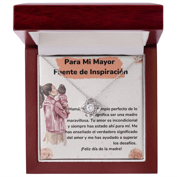 Para Mi Mayor Fuente de Inspiración - Collar para Mamá (Nudo de Amor) Love Knot Jewelry/LoveKnot Acabado en oro blanco de 14 k Caja de Lujo Con Luz Led 