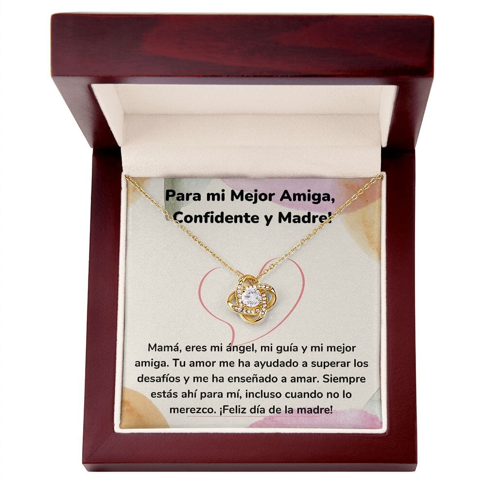Para mi Mejor Amiga, Confidente y Madre! - Collar para Mamá (Nudo de Amor) Love Knot Jewelry/LoveKnot Acabado en Oro Amarillo de 18 quilates Caja de Lujo Madera Con Luz Led 