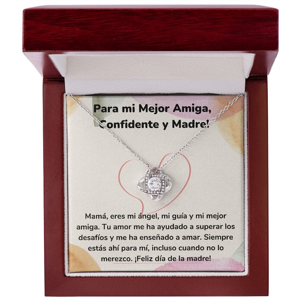 Para mi Mejor Amiga, Confidente y Madre! - Collar para Mamá (Nudo de Amor) Love Knot Jewelry/LoveKnot Acabado en oro blanco de 14 k Caja de Lujo Madera Con Luz Led 