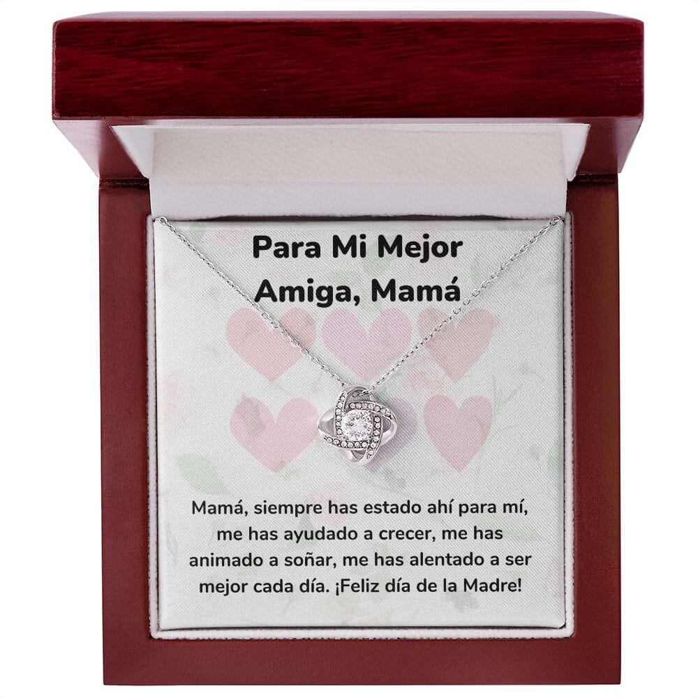 Para Mi Mejor Amiga, Mamá Collar Para Mamá Nudo de Amor (LoveKnot) Jewelry/LoveKnot Acabado en oro blanco de 14 k Caja de Lujo Madera Con Luz led 