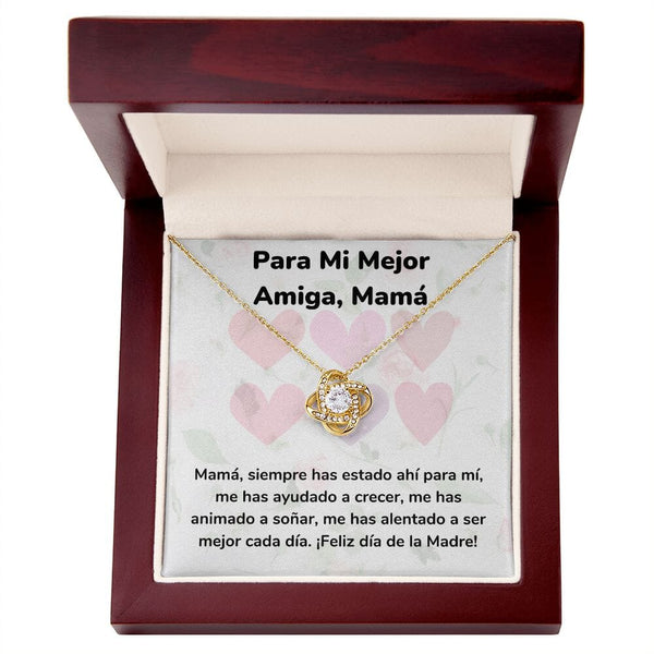 Para Mi Mejor Amiga, Mamá Collar Para Mamá Nudo de Amor (LoveKnot) Jewelry/LoveKnot Acabado en Oro Amarillo de 18 quilates Caja de Lujo Madera Con Luz led 