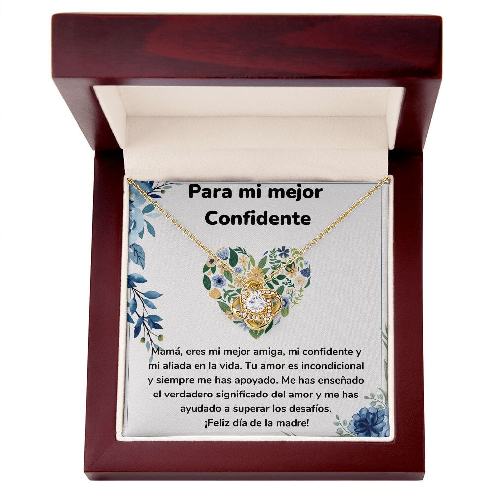 Para mi mejor Confidente - Collar para Mamá (Nudo de Amor) Love Knot Jewelry/LoveKnot Acabado en Oro Amarillo de 18 quilates Caja de Lujo Madera Con Luz Led 