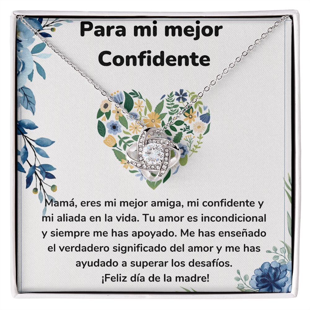 Para mi mejor Confidente - Collar para Mamá (Nudo de Amor) Love Knot Jewelry/LoveKnot Acabado en oro blanco de 14 k Cajita Estándar (GRATIS) 