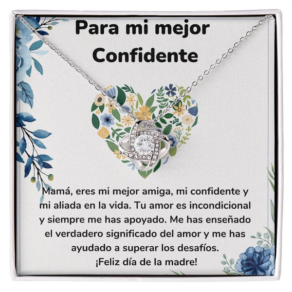 Para mi mejor Confidente - Collar para Mamá (Nudo de Amor) Love Knot Jewelry/LoveKnot Acabado en oro blanco de 14 k Cajita Estándar (GRATIS) 