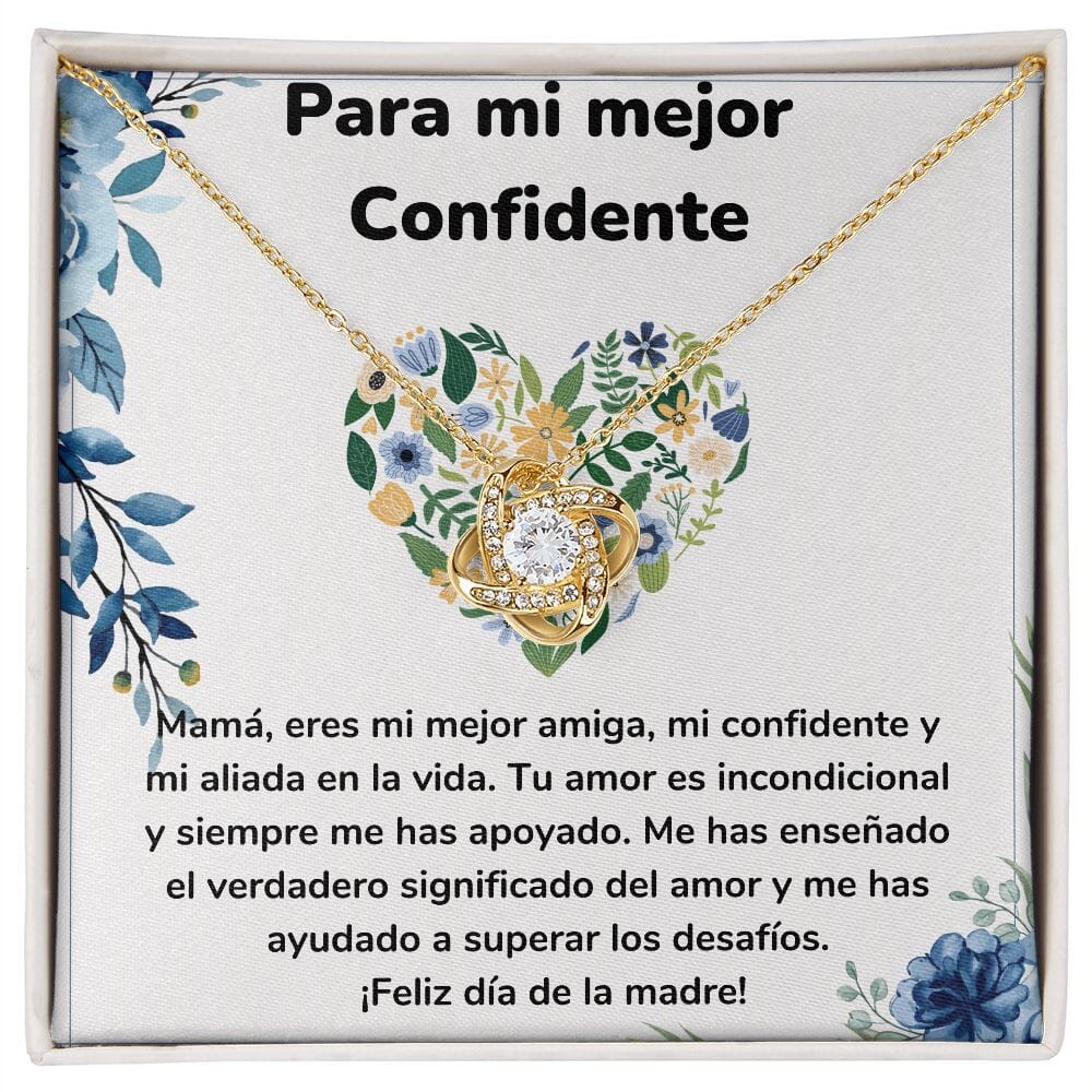 Para mi mejor Confidente - Collar para Mamá (Nudo de Amor) Love Knot Jewelry/LoveKnot Acabado en Oro Amarillo de 18 quilates Cajita Estándar (GRATIS) 