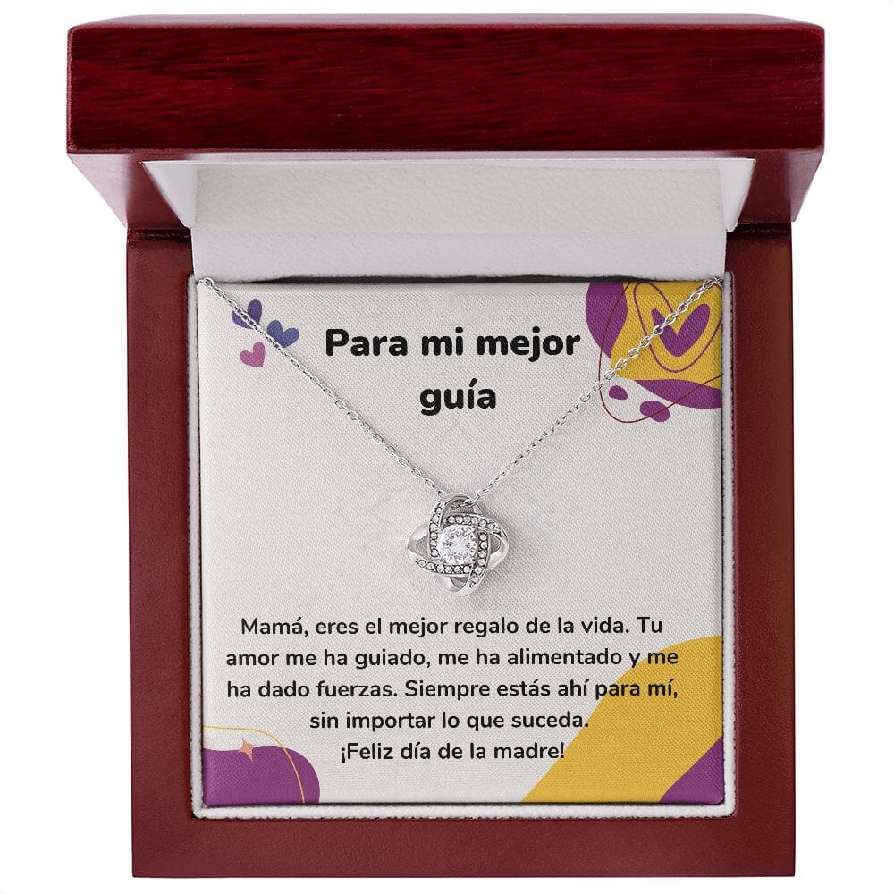 Para mi mejor guía - Collar para Mamá (Nudo de Amor) Love Knot Jewelry/LoveKnot Acabado en oro blanco de 14 k Caja de Lujo Madera Con Luz Led 