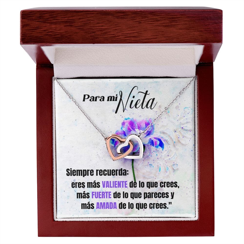 Para Mi Nieta - Collar Corazones Entrelazados Jewelry/InterlockingHearts Caja de Madera de lujo led - Mahogany 