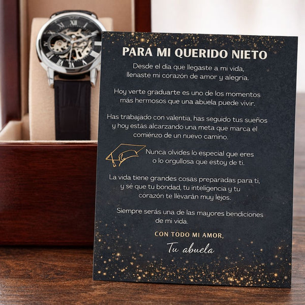 Para Mi Querido Nieto – Reloj de Graduación con Mensaje de Abuela | Un Regalo para Recordarte lo Orgullosa que Estoy de Ti Jewelry/Watch 