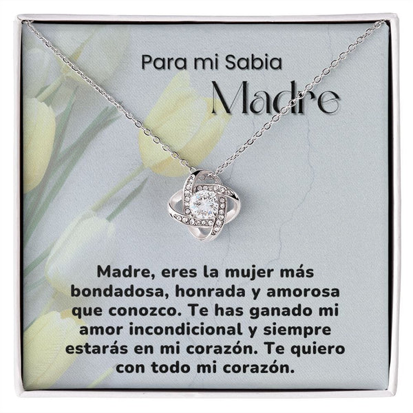 Para mi Sabia Madre - Collar para Mamá (Nudo de Amor) Love Knot Jewelry/LoveKnot Acabado en oro blanco de 14 k Cajita estándar (GRATIS) 