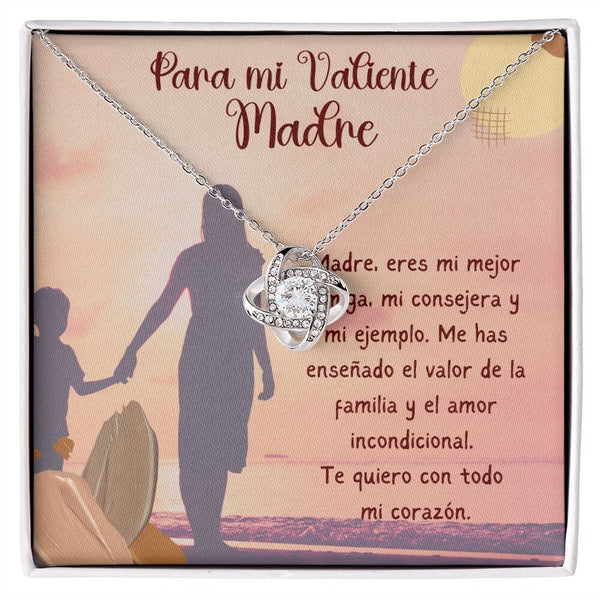 Para mi Valiente Mamá - Collar Love Knot - Nudo de amor para Mamá Jewelry/LoveKnot Acabado en oro blanco de 14 k Standard Box 