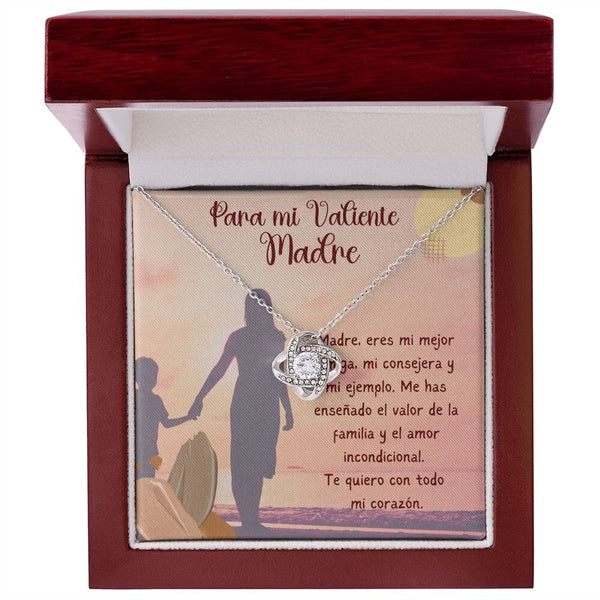 Para mi Valiente Mamá - Collar Love Knot - Nudo de amor para Mamá Jewelry/LoveKnot Acabado en oro blanco de 14 k Luxury Box 