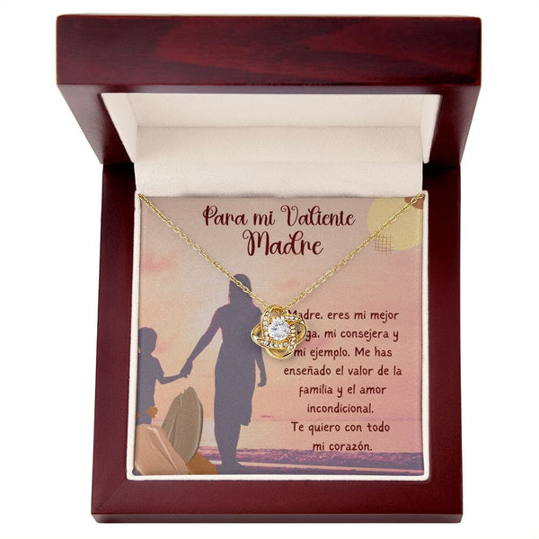 Para mi Valiente Mamá - Collar Love Knot - Nudo de amor para Mamá Jewelry/LoveKnot Acabado en Oro Amarillo de 18 quilates. Luxury Box 