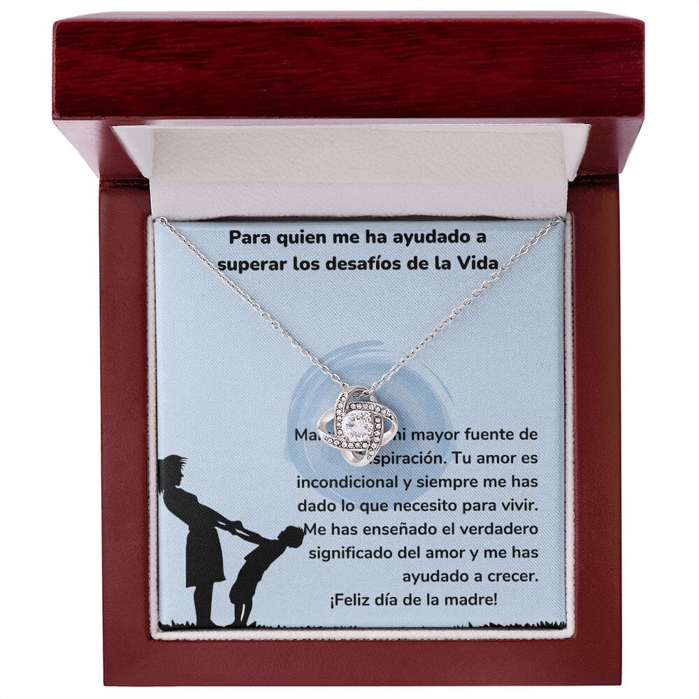 Para quien me ha ayudado a superar los desafíos de la Vida - Collar Para Mamá Nudo de Amor (LoveKnot) Jewelry/LoveKnot Acabado en oro blanco de 14 k Caja de Lujo Madera Con Luz led 