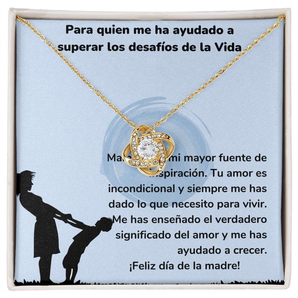 Para quien me ha ayudado a superar los desafíos de la Vida - Collar Para Mamá Nudo de Amor (LoveKnot) Jewelry/LoveKnot Acabado en Oro Amarillo de 18 quilates Cajita Estándar (GRATIS) 