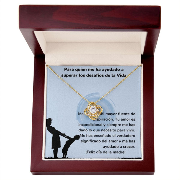 Para quien me ha ayudado a superar los desafíos de la Vida - Collar Para Mamá Nudo de Amor (LoveKnot) Jewelry ShineOn Fulfillment Acabado en Oro Amarillo de 18 quilates Caja de Lujo Madera Con Luz led 