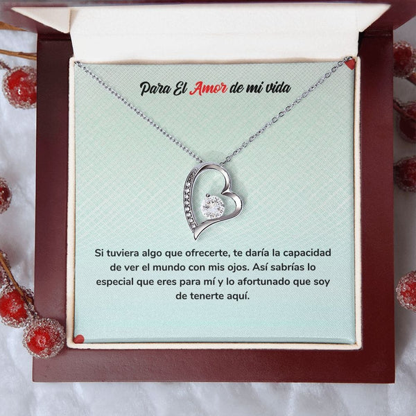 Para Siempre Amor - Regalo de Amor con Collar Jewelry ShineOn Fulfillment Acabado en oro blanco de 14 k Cajita de Lujo con Luz Led 