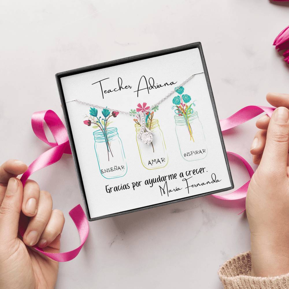 Para Teacher, maestra, profesora - Collar con piedra y lazo para agradecer a una Teacher. Jewelry 