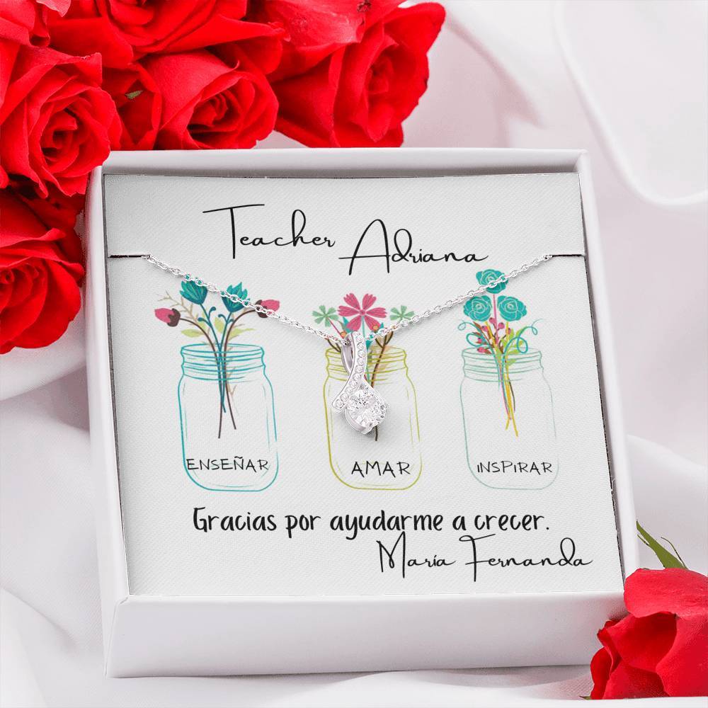 Para Teacher, maestra, profesora - Collar con piedra y lazo para agradecer a una Teacher. Jewelry 