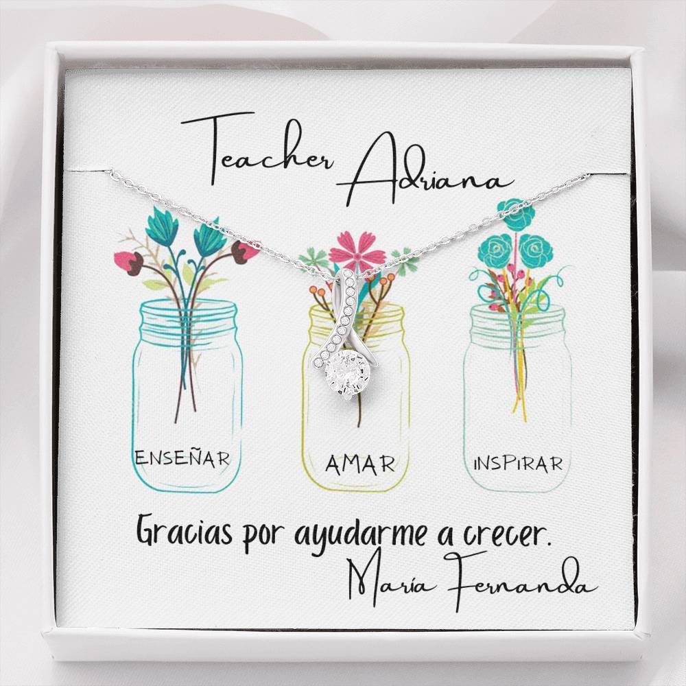 Para Teacher, maestra, profesora - Collar con piedra y lazo para agradecer a una Teacher. Jewelry 