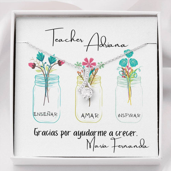 Para Teacher, maestra, profesora - Collar con piedra y lazo para agradecer a una Teacher. Jewelry 