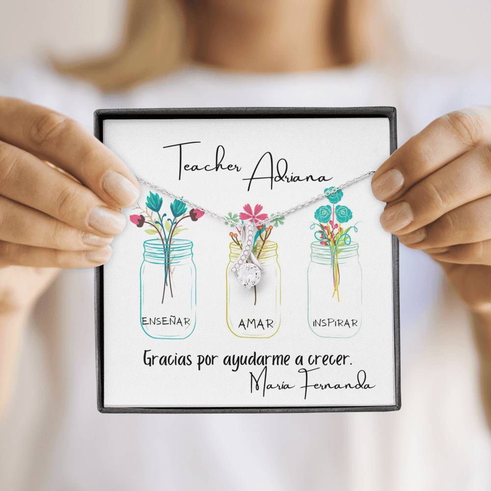 Para Teacher, maestra, profesora - Collar con piedra y lazo para agradecer a una Teacher. Jewelry 