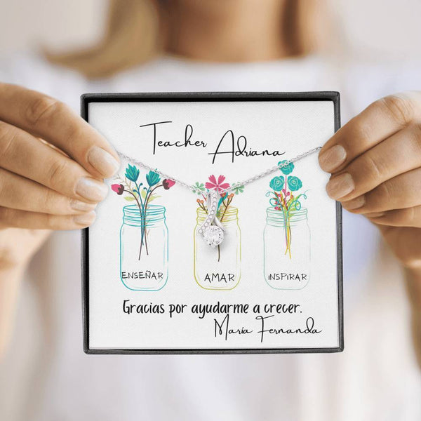 Para Teacher, maestra, profesora - Collar con piedra y lazo para agradecer a una Teacher. Jewelry 