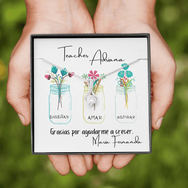 Para Teacher, maestra, profesora - Collar con piedra y lazo para agradecer a una Teacher. Jewelry 