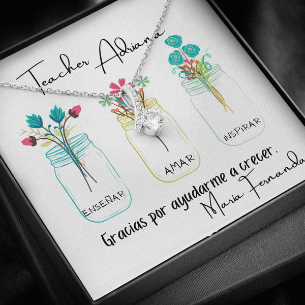 Para Teacher, maestra, profesora - Collar con piedra y lazo para agradecer a una Teacher. Jewelry 