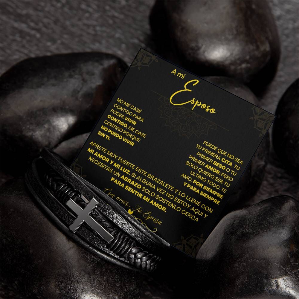 Pulsera de Cuero Cruzada para Hombre (Esposo): Un Regalo de Amor y Elegancia Jewelry/bracelet Caja Estándar (GRATIS) 