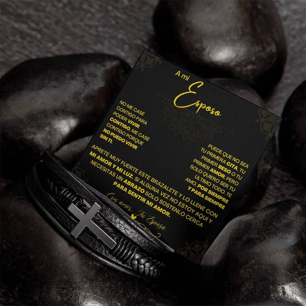 Pulsera de Cuero Cruzada para Hombre (Esposo): Un Regalo de Amor y Elegancia Jewelry/bracelet Caja Estándar (GRATIS) 