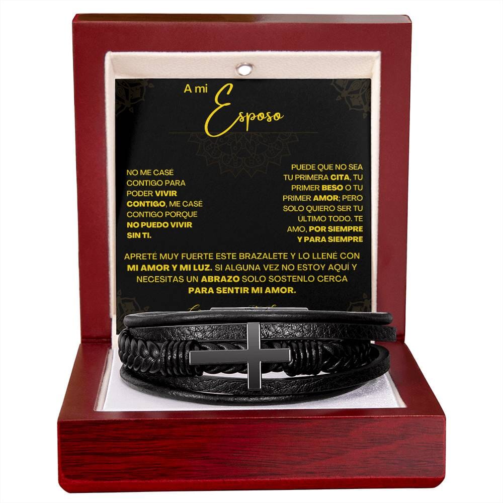 Pulsera de Cuero Cruzada para Hombre (Esposo): Un Regalo de Amor y Elegancia Jewelry/bracelet Caja de Lujo Madera con LED 