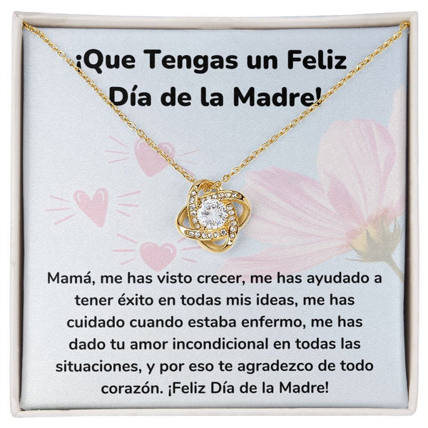 ¡Que Tengas un Feliz Día de la Madre! Collar Para Mamá Nudo de Amor (LoveKnot) Jewelry ShineOn Fulfillment Acabado en Oro Amarillo de 18 quilates Cajita Estándar (GRATIS) 