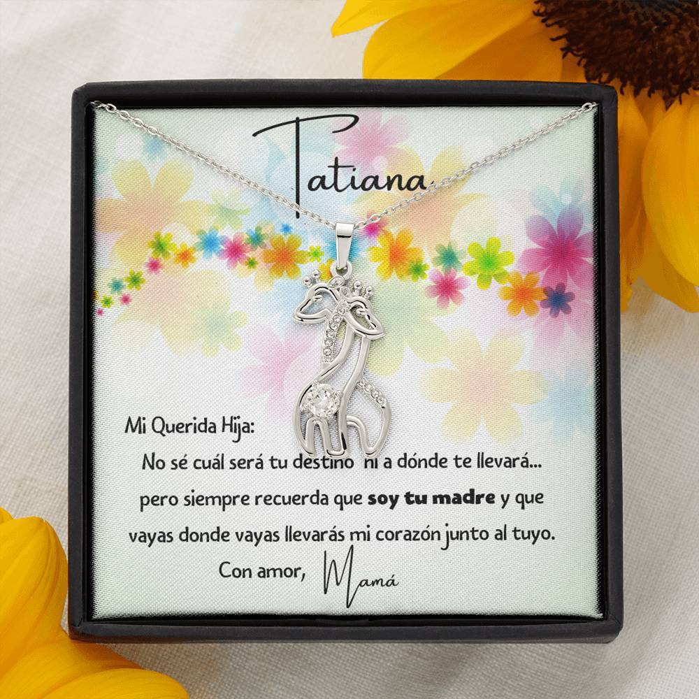 Querida Hija - collar jirafas en oro blanco y oro amarillo. Personaliza la tarjeta. Jewelry 