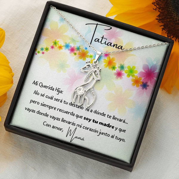 Querida Hija - collar jirafas en oro blanco y oro amarillo. Personaliza la tarjeta. Jewelry ShineOn Fulfillment 