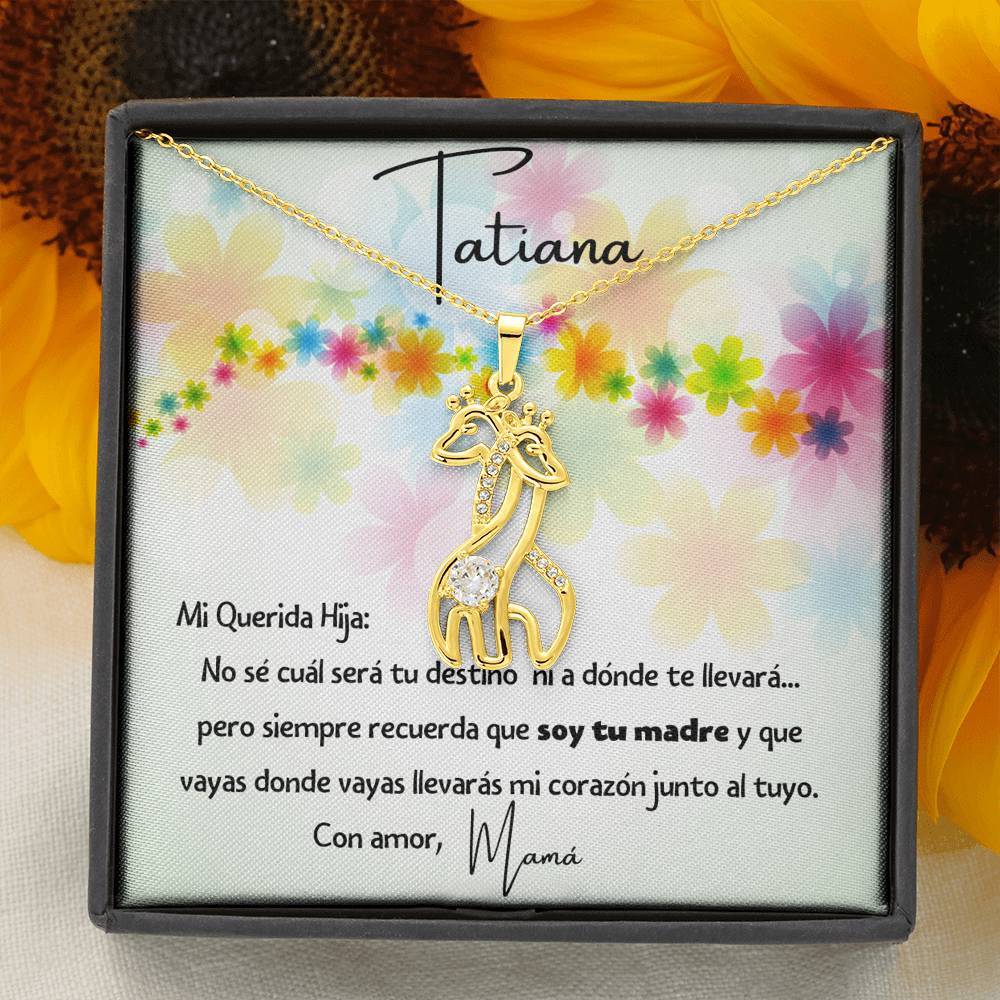 Querida Hija - collar jirafas en oro blanco y oro amarillo. Personaliza la tarjeta. Jewelry 18K Yellow Gold Finish 