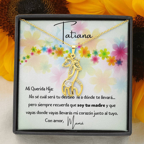 Querida Hija - collar jirafas en oro blanco y oro amarillo. Personaliza la tarjeta. Jewelry 18K Yellow Gold Finish 
