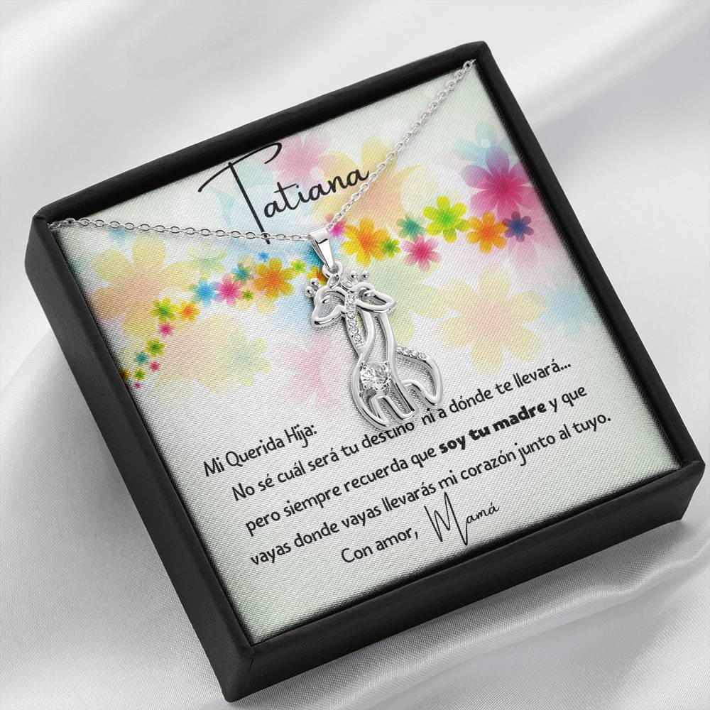 Querida Hija - collar jirafas en oro blanco y oro amarillo. Personaliza la tarjeta. Jewelry 