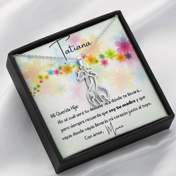 Querida Hija - collar jirafas en oro blanco y oro amarillo. Personaliza la tarjeta. Jewelry 