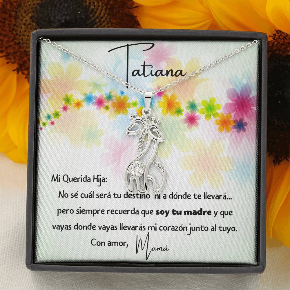 Querida Hija - collar jirafas en oro blanco y oro amarillo. Personaliza la tarjeta. Jewelry 14K White Gold Finish 