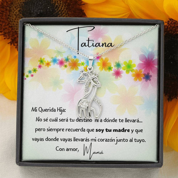 Querida Hija - collar jirafas en oro blanco y oro amarillo. Personaliza la tarjeta. Jewelry 14K White Gold Finish 