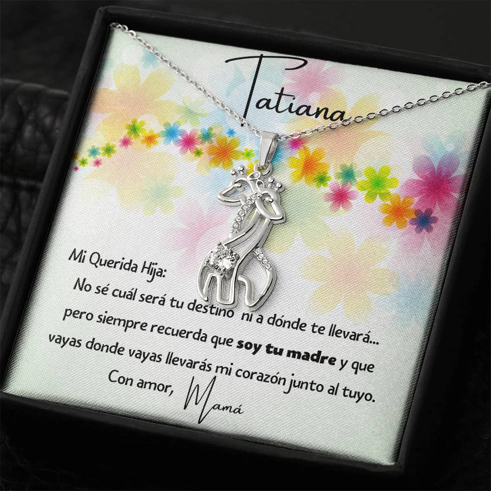 Querida Hija - collar jirafas en oro blanco y oro amarillo. Personaliza la tarjeta. Jewelry ShineOn Fulfillment 