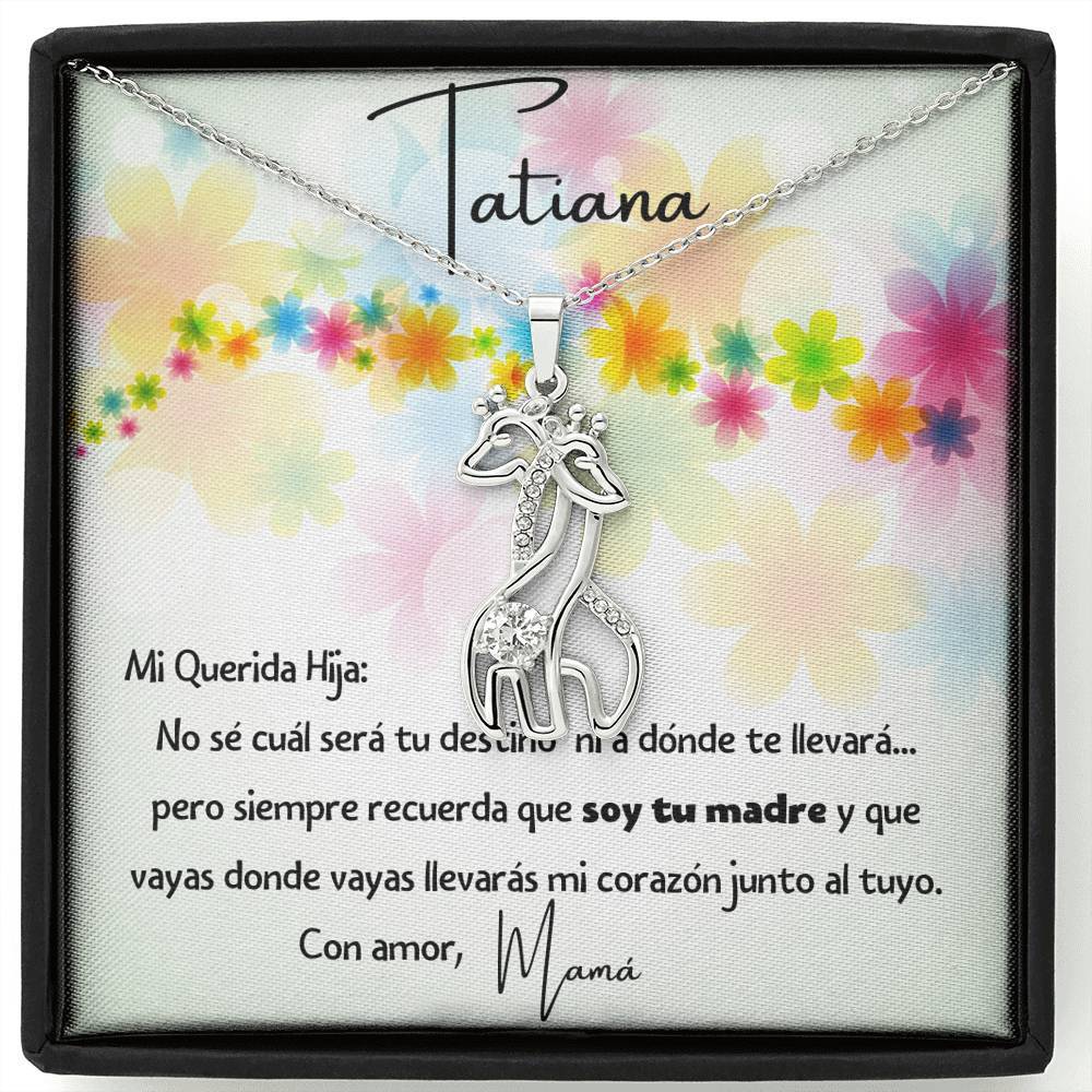 Querida Hija - collar jirafas en oro blanco y oro amarillo. Personaliza la tarjeta. Jewelry 